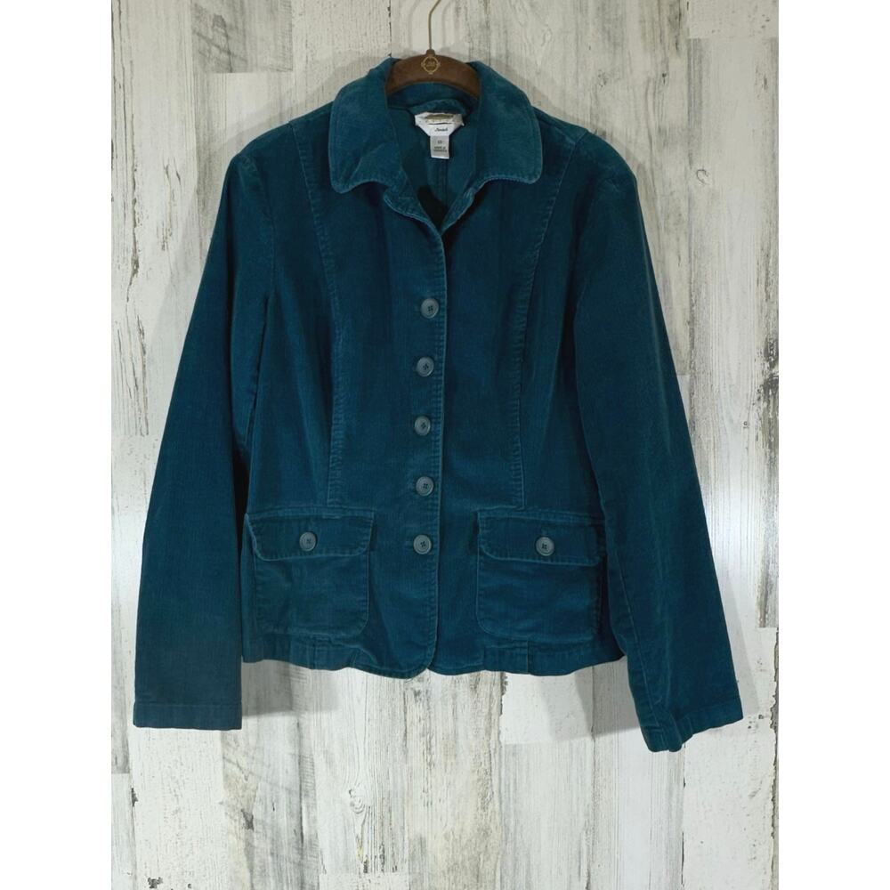 Talbots Corduroy Jacket Size 8 Petite (XS)‎ Dark Teal Green Vintage Pockets READ